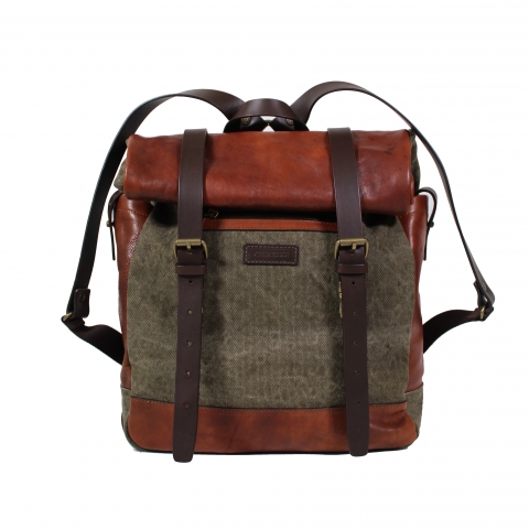 SKYE LEATHER AND CANVAS ROLL ON TOP BACKPACK